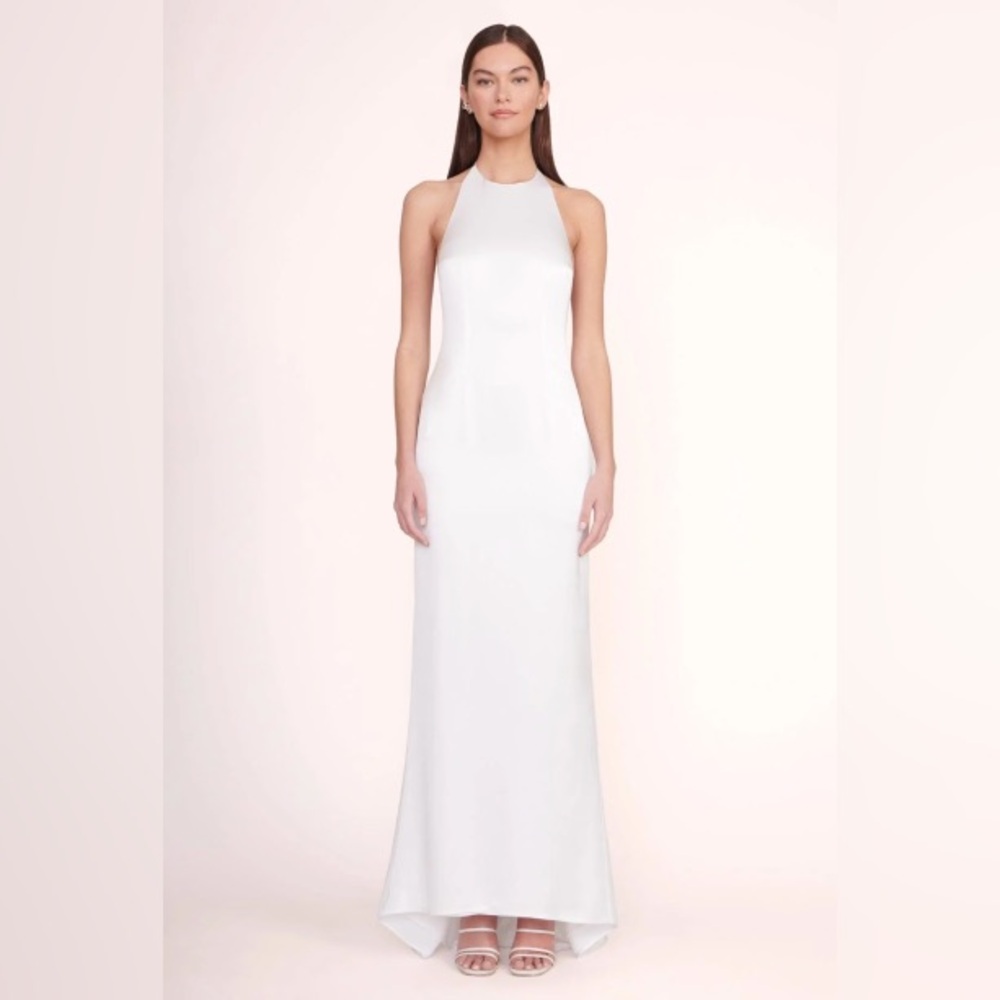 STAUD Janet White Backless Halter Dress